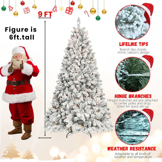 4/5/6/7/7.5/8/9FT PVC Artificial Flocking Christmas Tree Tungsten Lights Pine Cone Decor Metal Stand Premium Xmas Tree Ornaments 6
