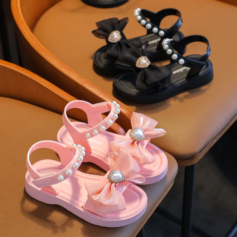 New Summer Sweet Beading Decoration Sandal For Aged 2-8 Girls Children Slippers Non-slip Seabeach Flip Flops Home Kids Shoes