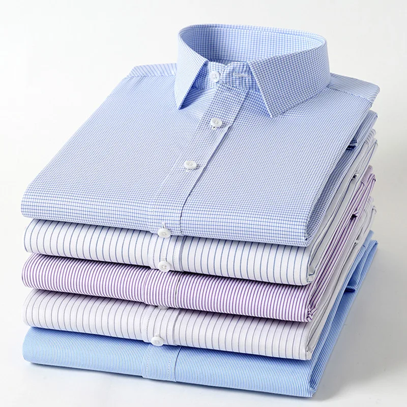 Long Sleeve Shirt 4XL 5XL 6XL 7XL 8XL Bamboo Fiber Plaid Shirt Striped Blue Casual Business Longsleeve Shirt For Men Streetwear Slim Fit