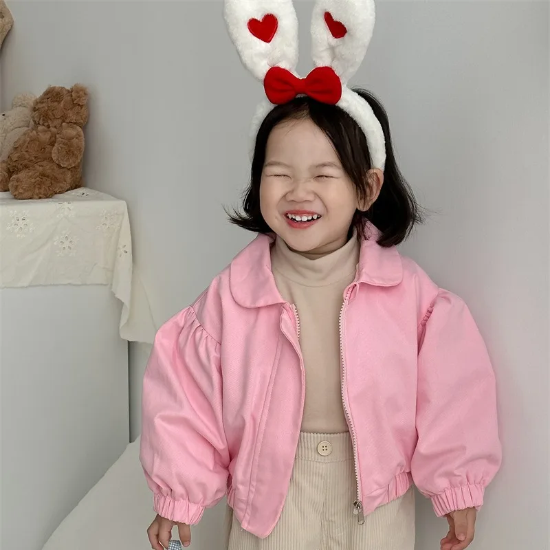 

Children Clothing Kids Coat 2023 Winter New Fashionable Girl Doll Collar Zipper Cotton-padded Coat Pink Thick Cute Warm Coat