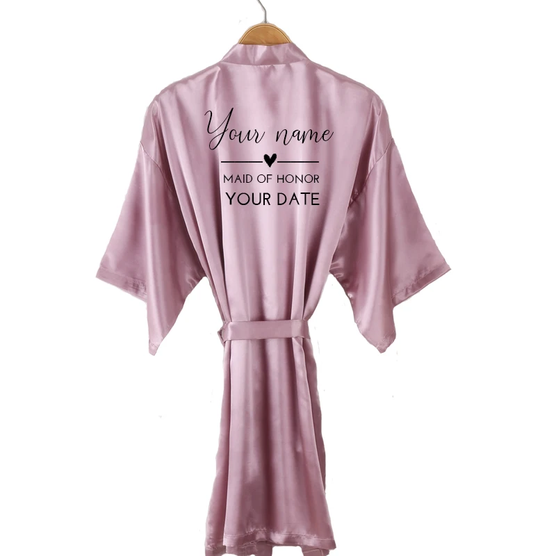 quick name wedding kimono robe personalized writing mauve satin sexy bridal shower gift women Getting Ready Robes bride robes