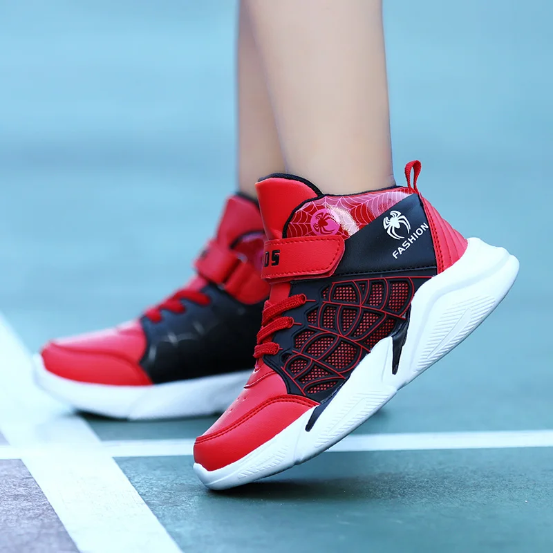 Kids High-top Cartoon Spider Sneakers Boys Casual Breathable Tennis Shoes Non-slip Basketball Sports Shoes basketball shoes