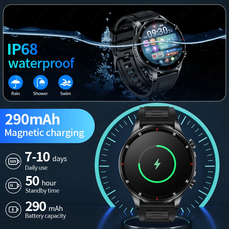 LIGE New Men's Voice Calling Smart Watch LED Flashlight 100+ Sports Fitness Outdoor Smart Watch Health Tracker For Android iOS