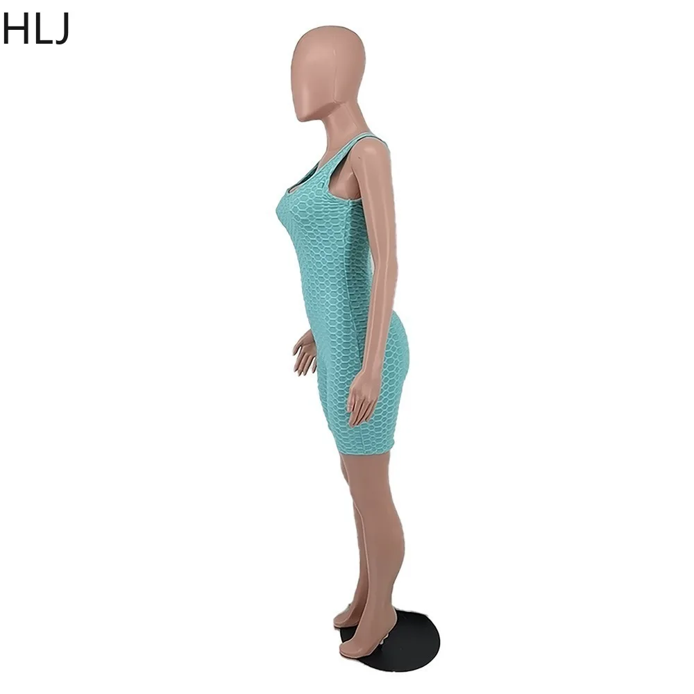 HLJ Summer New Solid Color Sporty Rompers Women Round Neck Sleeveless Fitness Yoga Jumpsuit Casual Female Bodycon Jogger Overall