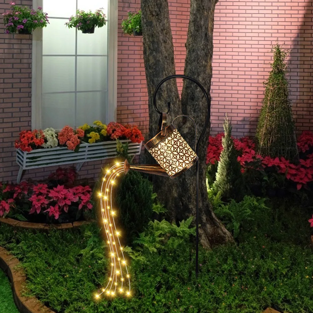 Solar LED Watering Can Lights Outdoor Waterproof Decorative Kettle Garden Yard Art Lamp Hollow Water Sprinkle Projection Lamp solar fence lights