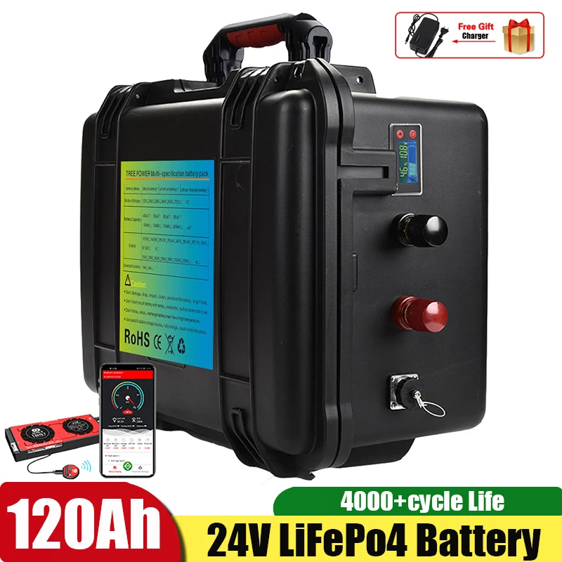 Tanie Wodoodporna IP67 Lifepo4 24V 120Ah bateria litowa do 80lbs 88lbs ster strumieniowy sklep