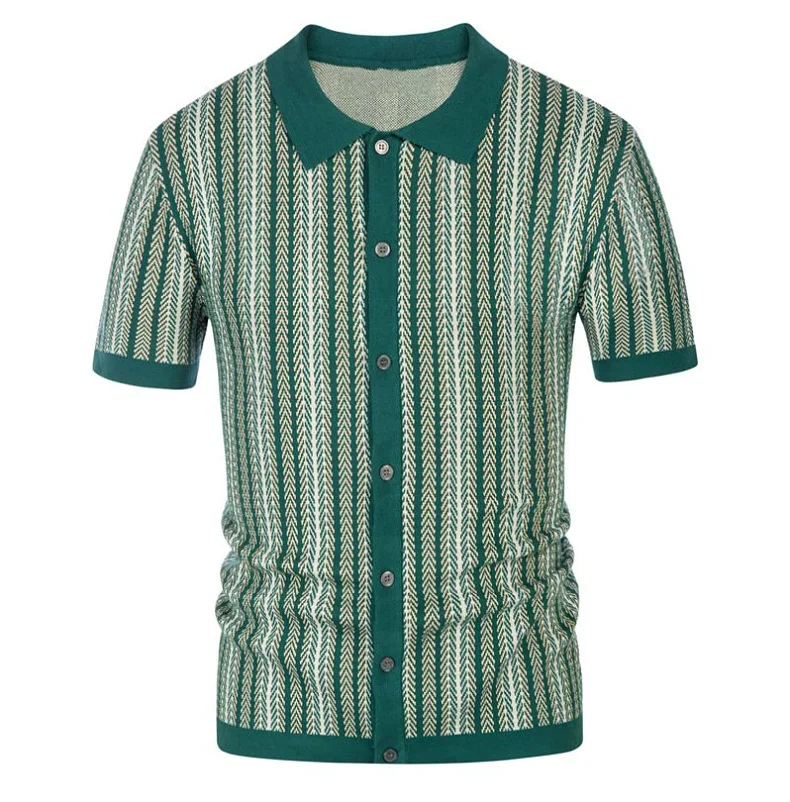 Summer new men's striped T-shirt polo Shirt High quality Ice silk fabric breathable wiry size Casual beach style mens shirts 3XL 19 Sf9fedb2ac95c43d1973fdfb3d4ed24f9y