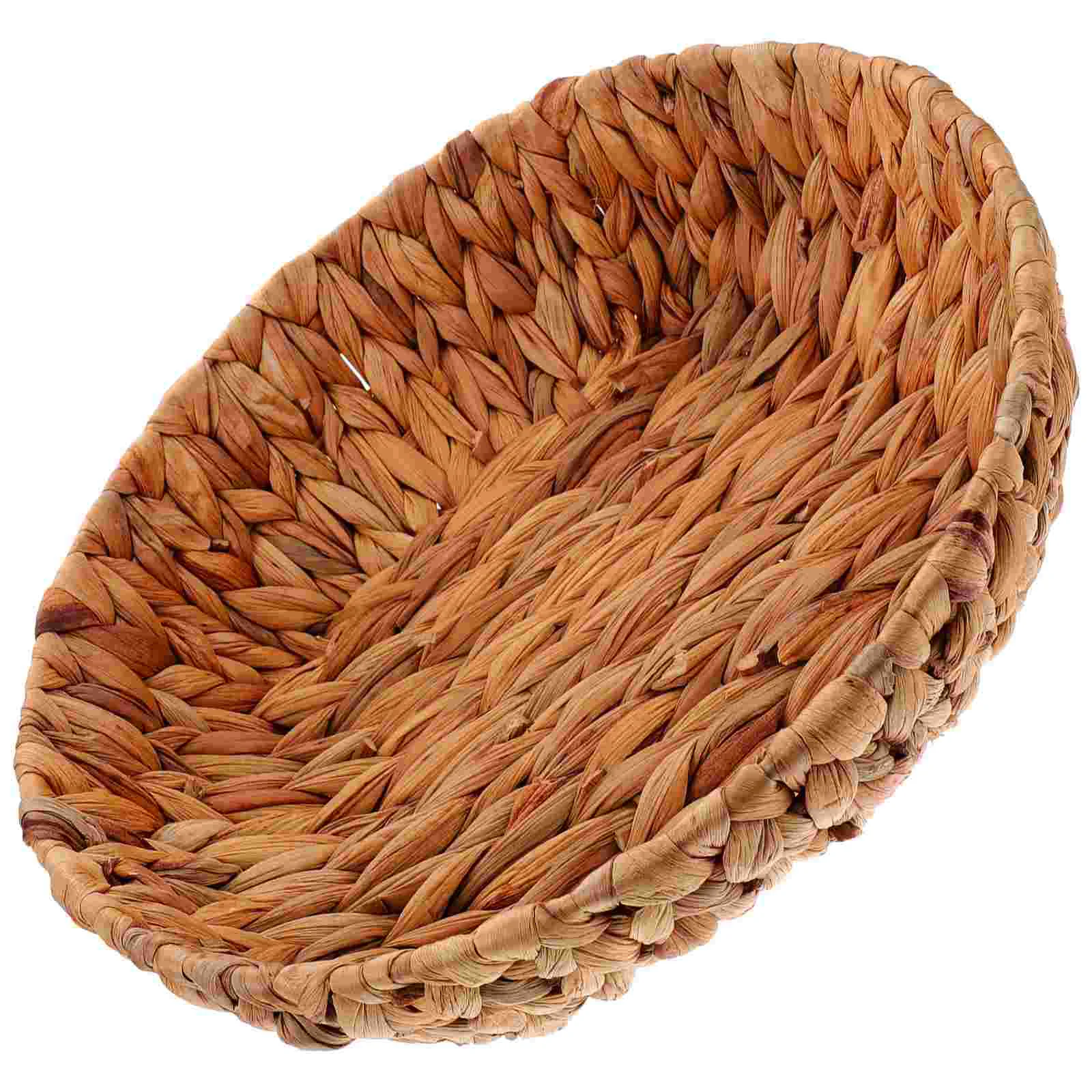 

Zero Round Woven Bread Basket Water Hyacinth Grass Storage Dried Nut Fruit Organizer Container Vegetables Serving Basket
