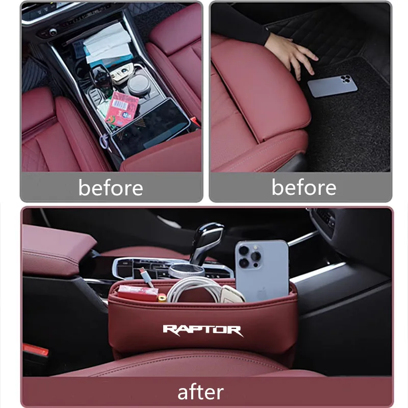Caja de almacenamiento para hendiduras de asiento de coche, organizador para Ford Raptor SV1, F150, F250, F350, Mustang, Mondeo 5, Kuga, RANGER,