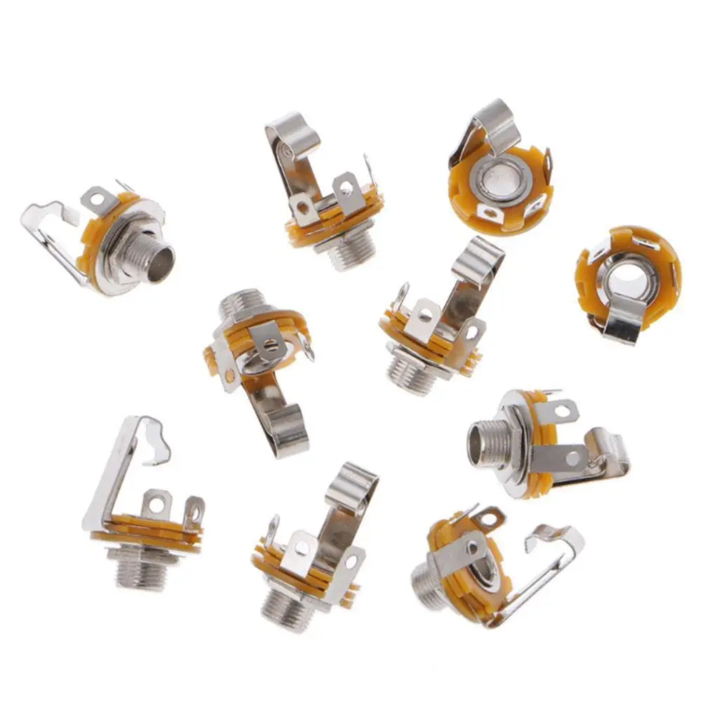 10Pcs 6.35mm / 6.5mm 3 Pole Stereo Plug Jack Audio Female Connector Solder Welding Type Panel Socket Mono TS Panel Chassis Mount