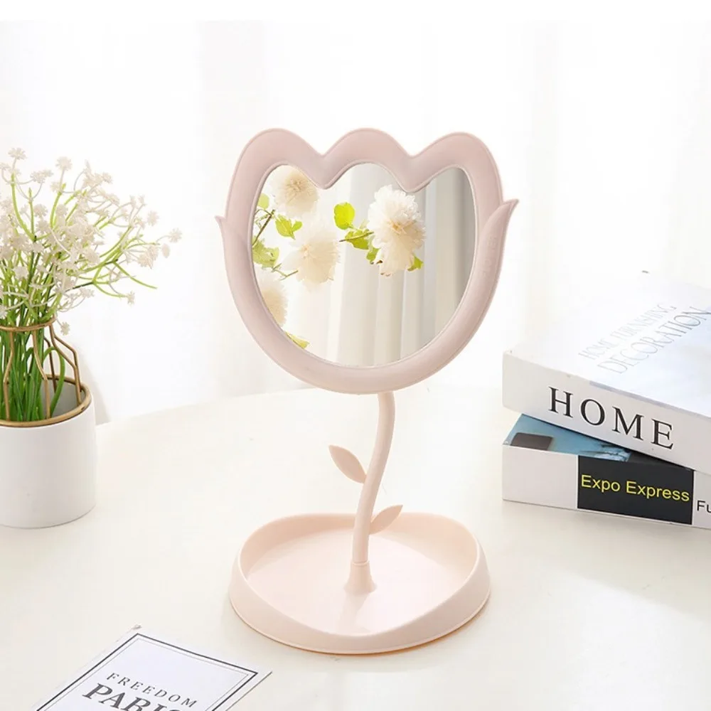 Cute Tulip Shaped Dressing Mirror Classic High-definition Desktop Makeup Mirror Single Side 360 Degree Rotation Table Mirror