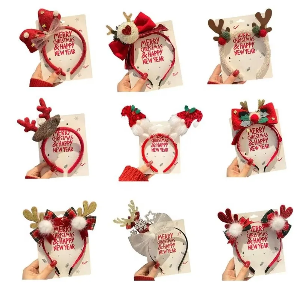 Cartoon Christmas Headband Fluffy Plush Deer Ear Children Headwear Hair Clip Bowknot Xmas Hair Accessories