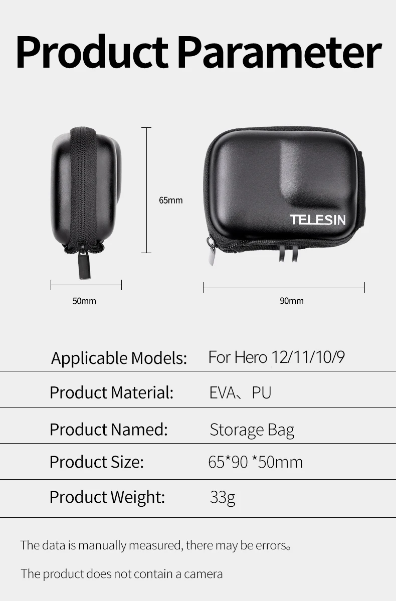 Mini EVA Protective Storage Bag for 12 Hero 12 11 10 9 Black Action Camera Wate