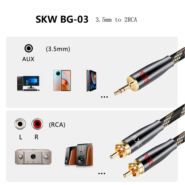 SKW ハイエンド WG シリーズ 3.5mm - 2RCA オーディオケーブル