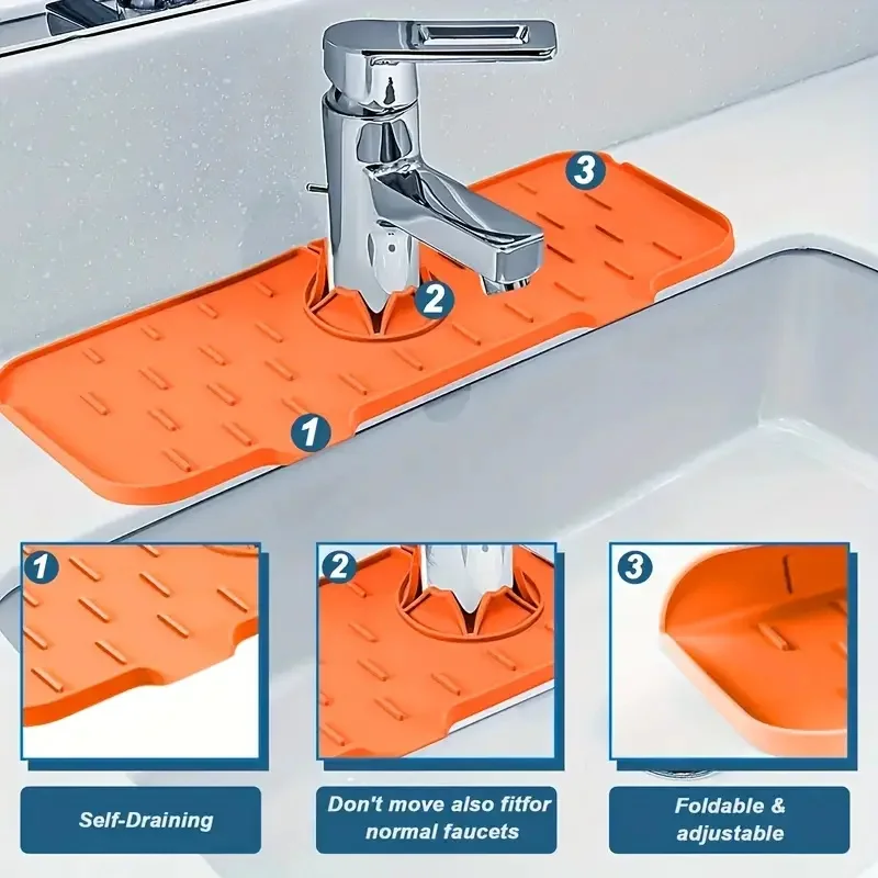 Multifunctional Silicone Faucet Draining Pad Temperature Insulation Splash Pad Countertops Thickened Splash Guard For Sink