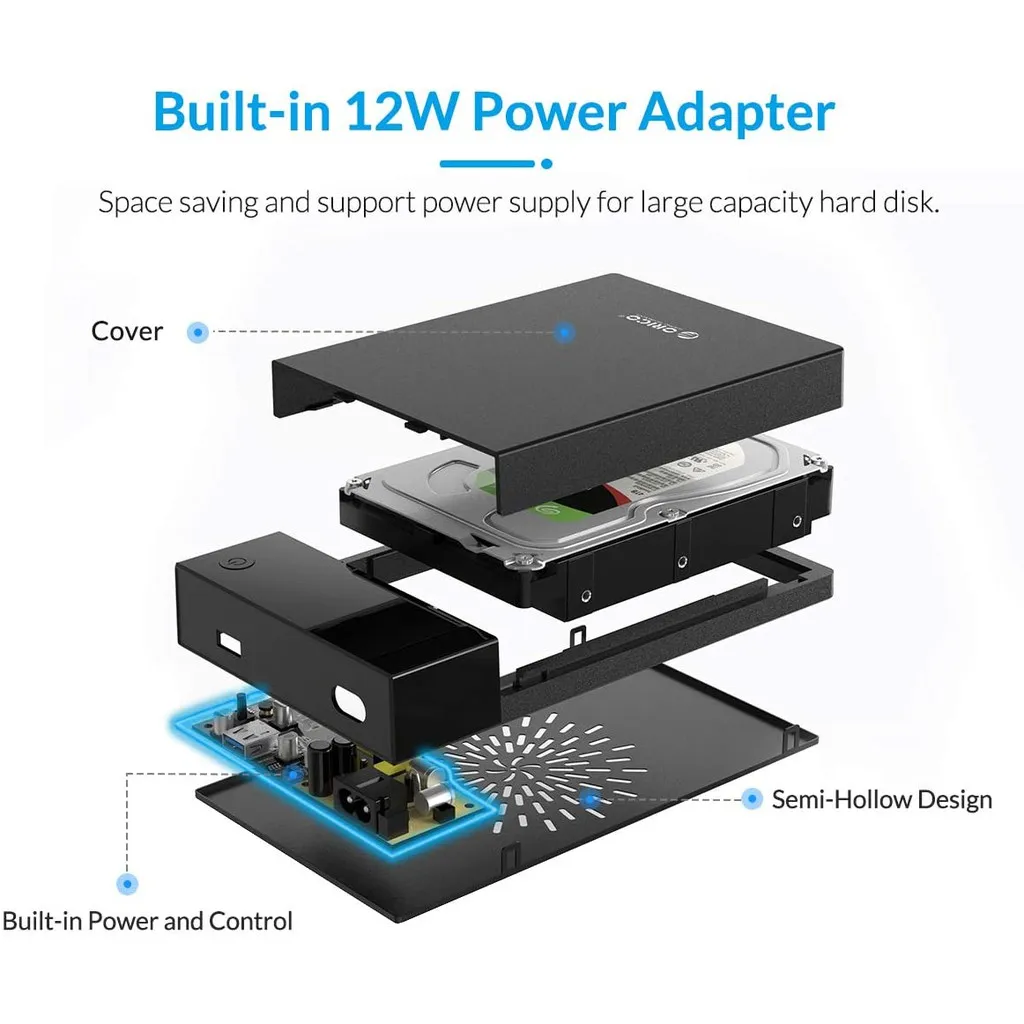 Orico-caixa de Disco Rígido Portátil Sata para Usb 3.0 Caixa de Energia Embutida Suporte 16tb Hdd Uasp 12v 3599u3 3588us3 35 - Imagem 6