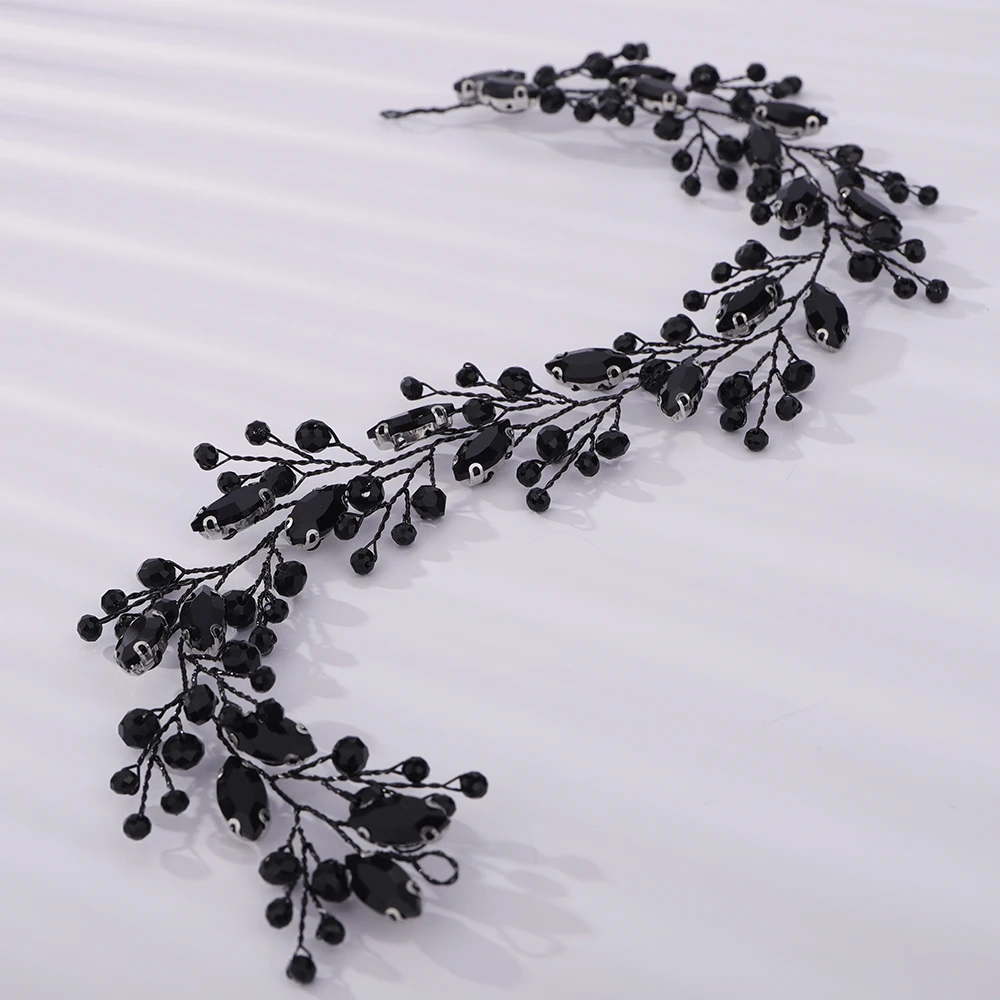 Black Rhinestone Headband for Wedding Women Hair Accessories Fashion Chic Party Bride Hair Piece Bridal Crystal Headpiece Tiaras