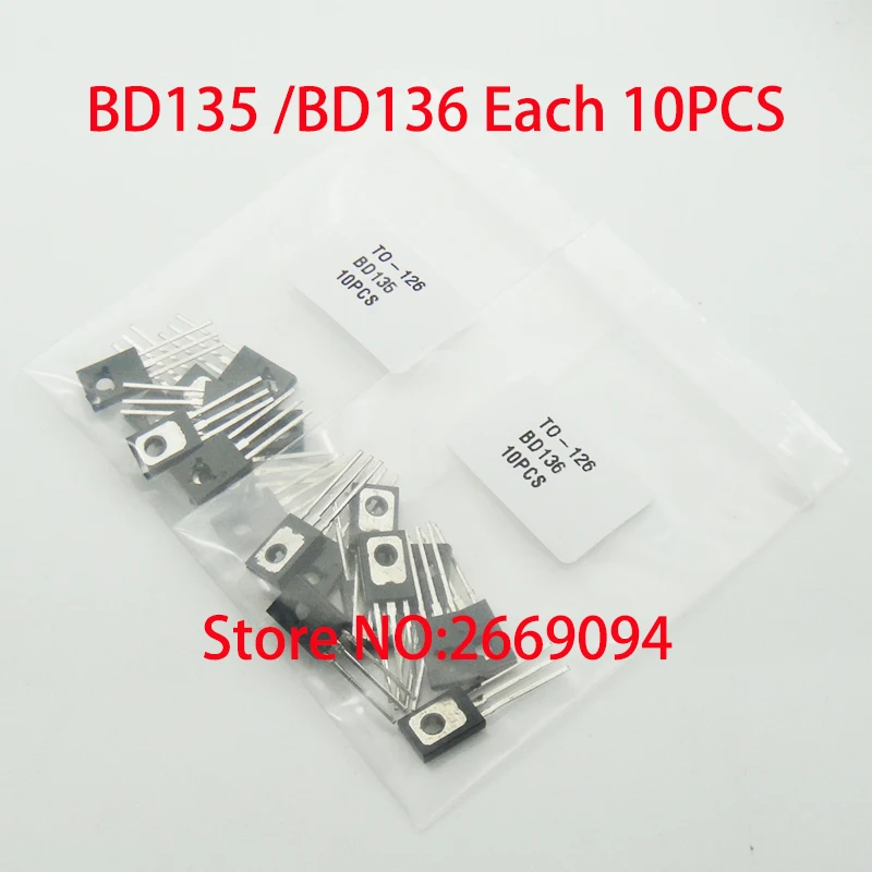 

20pcs /40pcs BD135 BD136 BD137 BD138 BD139 BD140 each 10pcs /20pcs TO126 Silicon NPN Epitaxial Power Triode Transistor TO-126