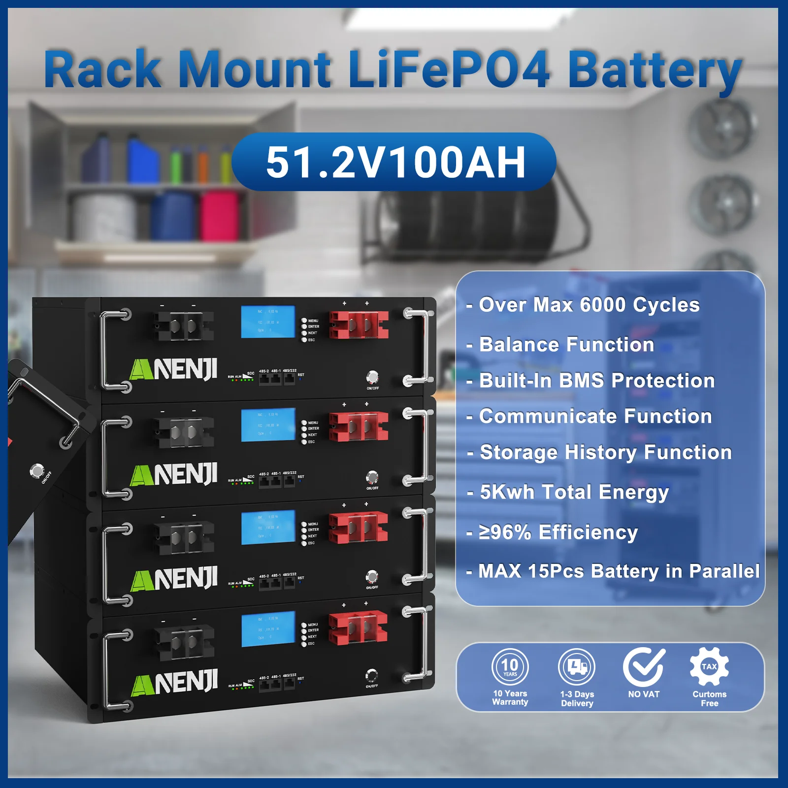 Power Lifepo4 51.2V 100Ah Pacco Batteria 200Ah 5Kwh 10Kwh Bateria Can Rs485 Bms Con Funzione Parallela 10 Anni Di Garanzia