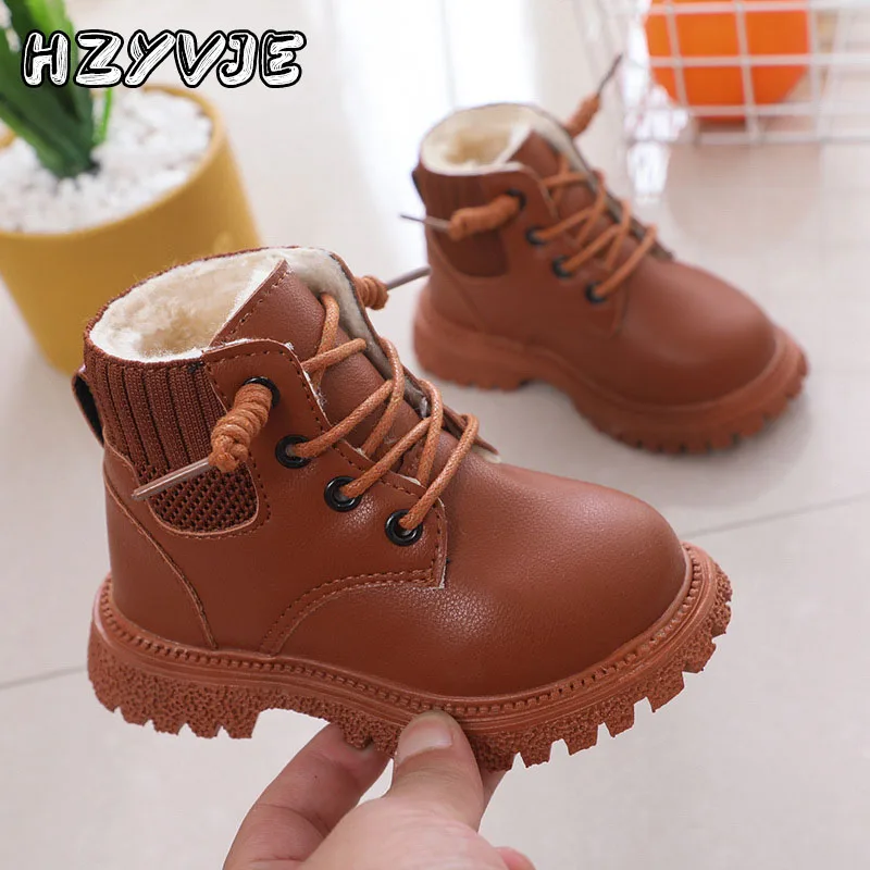 Children's Winter Fashion Boots Added Thick and Warm Leather Boot Waterproof and Lightweight Girls Plush Cotton Shoes Size 21-30