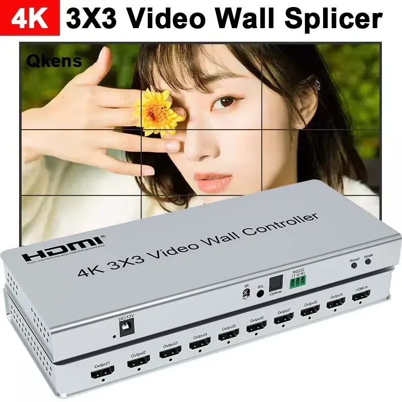 4K 3x3 비디오 월 컨트롤러 비디오 스플라이서 1x2 2x2 2x3 2x4 3x1 4x1 4x2 멀티 스크린 스플라이싱 프로세서 9 TV 스플라이서 플러그 앤 플레이