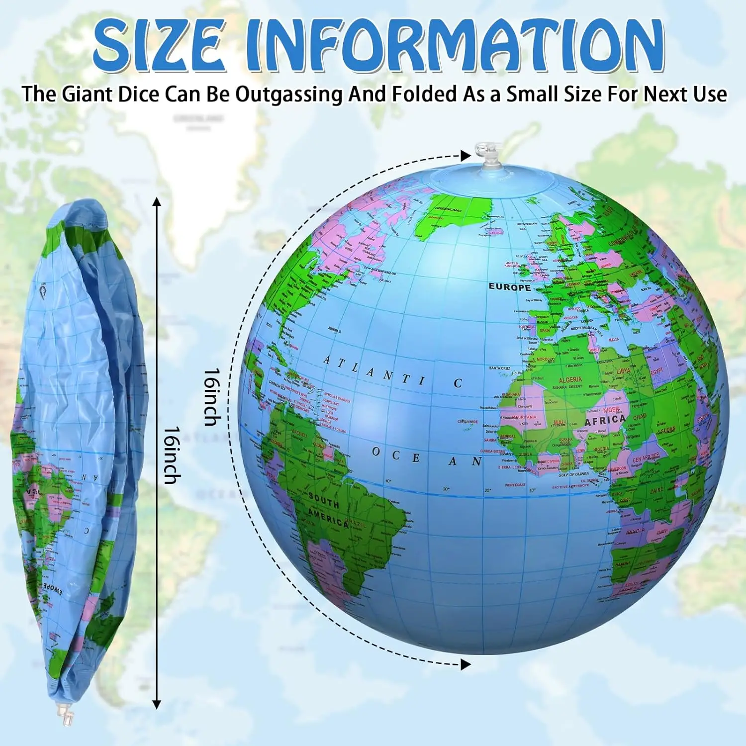16 Inch Inflatable Globe Blow up World Globe Summer Outdoor PVC Beach Ball for Kids School Classroom Geography Party Supplies 5