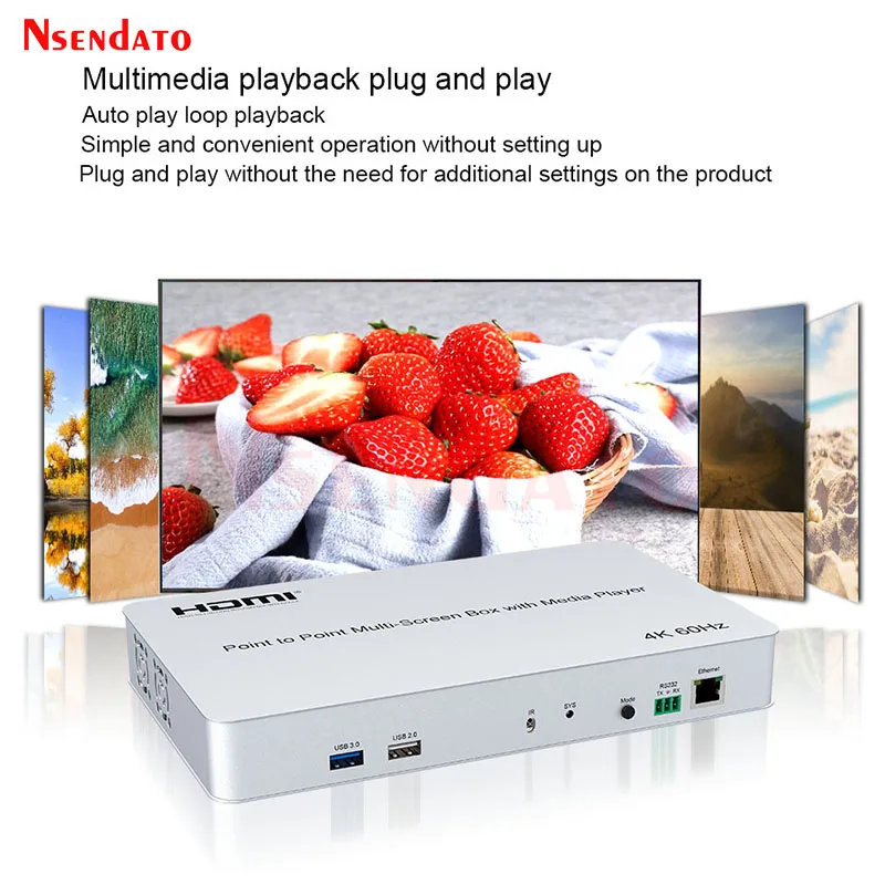 4K 60hz 2x2 Point to Point Multi-screen HDMI Splicer Box With HDMI Media Player For U Disk  vertical horizontal Screen Splicer