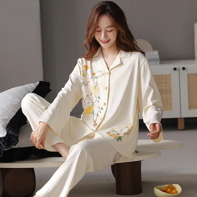 

Breathable Spring Can Worn Casual Outside And Pajamas Suit Women's Home V-neck Cardigan Service And Summer Cotton New For The Be