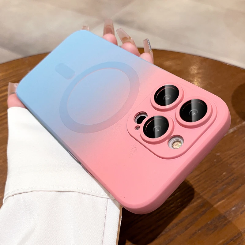 For Magsafe Matte Gradient Camera Lens Protector Case For iPhone 14 Pro Max 13 12 11 Pro Max Wireless Charger Magnetic Cover_voghion.com