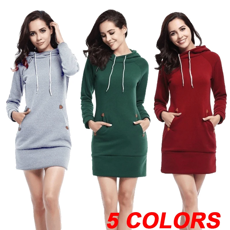 Fashion Autumn and Winter Women's Short Hoodie Slim Fit Dress Solid ...
