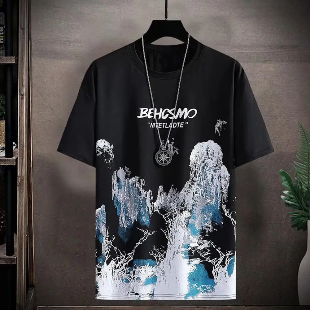 

Men Tops Pants Set Men's Summer Casual Outfit Set with O-neck Short Sleeve T-shirt Loose Fit Shorts Two Piece Print Sports for A