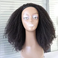 Perruque de cheveux humains afro crépus bouclés 4C, demi-tête, noir naturel # 1B Noir de jais # 1 perruque pleine tête vierge Remy fabriquée à la machine pour femme 1