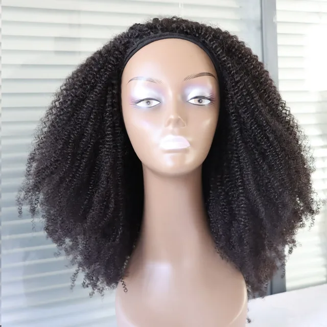 Perruque de cheveux humains afro crépus bouclés 4C, demi-tête, noir naturel # 1B Noir de jais # 1 perruque pleine tête vierge Remy fabriquée à la machine pour femme 1
