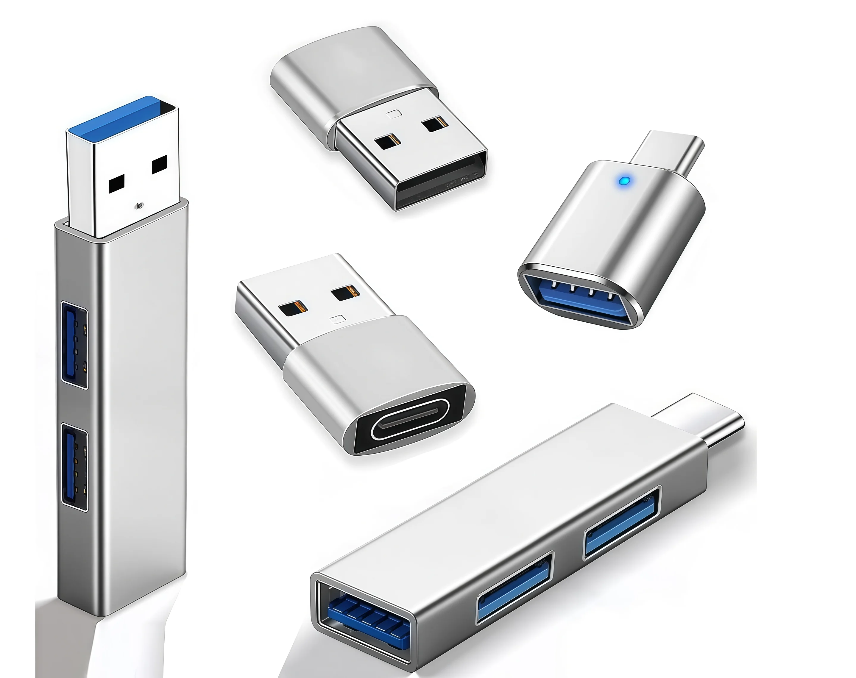 5-Pack USB Adapter & Hub Splitter Expander Set