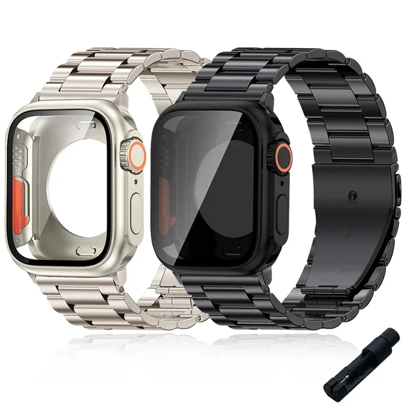 Sleek Stainless Steel Watch Band with Protective Ultra Bumper Cover
