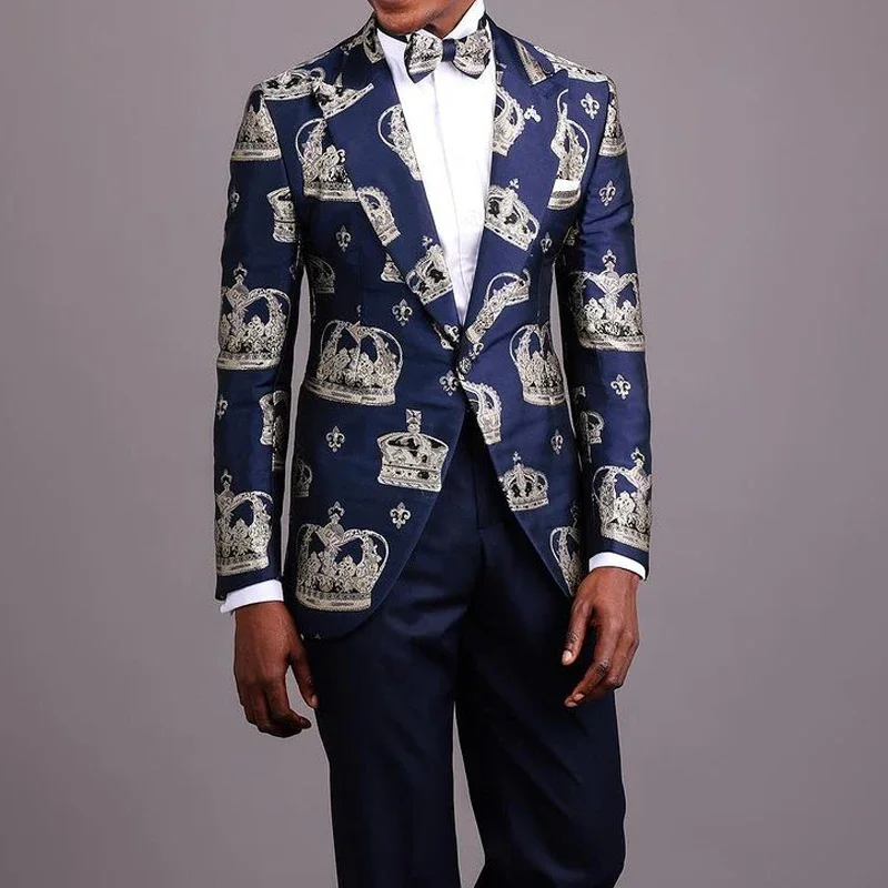 

Crown Jacquard Groom Tuxedo For Wedding 2 Pcs Slim Fit Men Suits Peaked Lapel Male Fashion Costume (Jacket + Pants) 2024