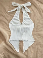 Haut court Sexy à col en v pour femmes, col licou, sans manches, couleur unie, dos nu, vêtements Y2K, été 2