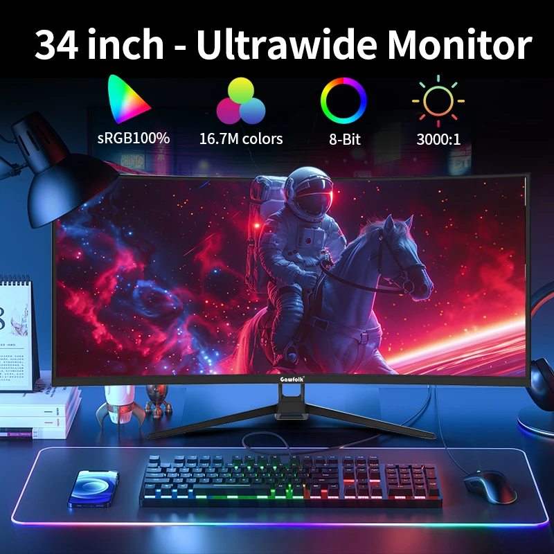 moniteur de jeu ultra large de 34 pouces, 120hz, panneau ips à vue directe, écran ultra large 21:9, résolution 2k (2560x1080), sans haut parleur intégré Moniteur de jeu ultra large de 34 pouces, 120Hz, panneau IPS à vue directe, écran ultra large 21:9, résolution 2K (2560x1080), sans haut-parleur intégré 3