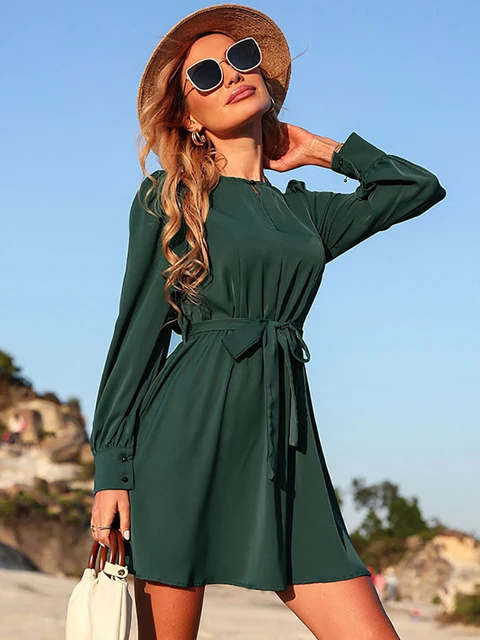 Manga comprida Cetim Vestido Moda  Vestidos De Seda Mangas Curtas-Elegante  Primavera Longo-aliexpress