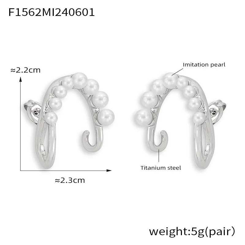 Modische U-förmige Ohrringe aus Edelstahl für Damen, neue Statement-Ohrstecker mit Imitationsperlen, farbechter Schmuck, Geschenk für die Freundin – Detail 3