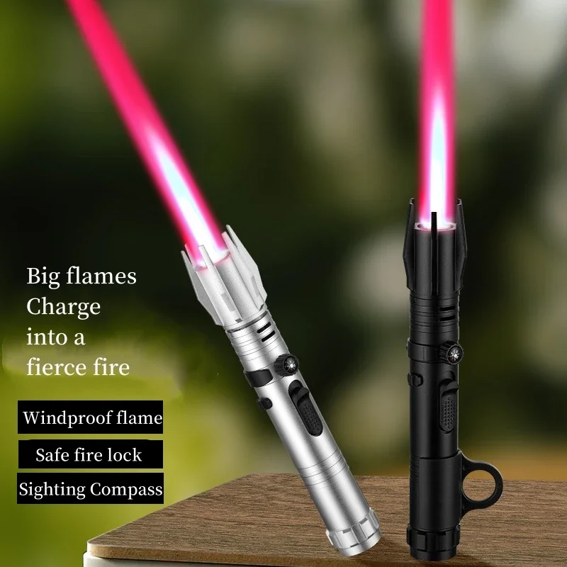 Description Picture 3 of itemNew interstellar black warrior lightsaber high-temperature flamethrower detachable red flame blue flame windproof lighter outdoo