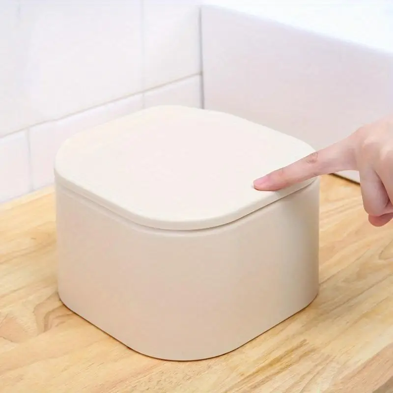 Mini Press Type Pop-up Trash Can Plastic Solid Color Nordic Style Small Covered Trash Can Living Room Table Office Desk TrashCan