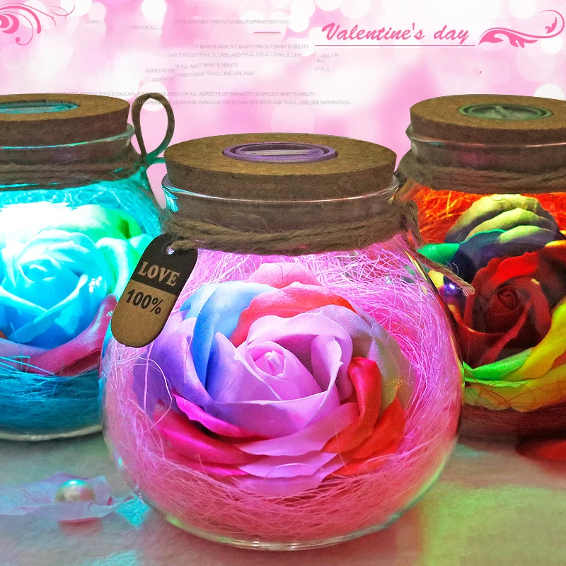 

Preserved Real Roses With Colorful Mood Light Wishing Bottle, Eternal Rose，Never Withered Flowers,Table Decor ，Valentine's Gift