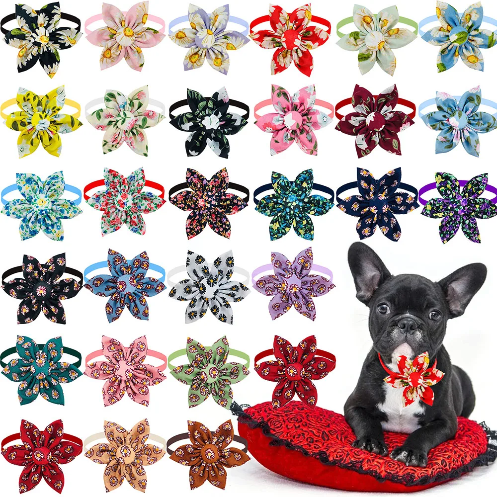 

30PCS Colorful Dog Flower Bowties Adjustable Dogs Pets Grooming Bulk Bow Tie Collar for Small Medium Dogs Puppy Pets Accessories