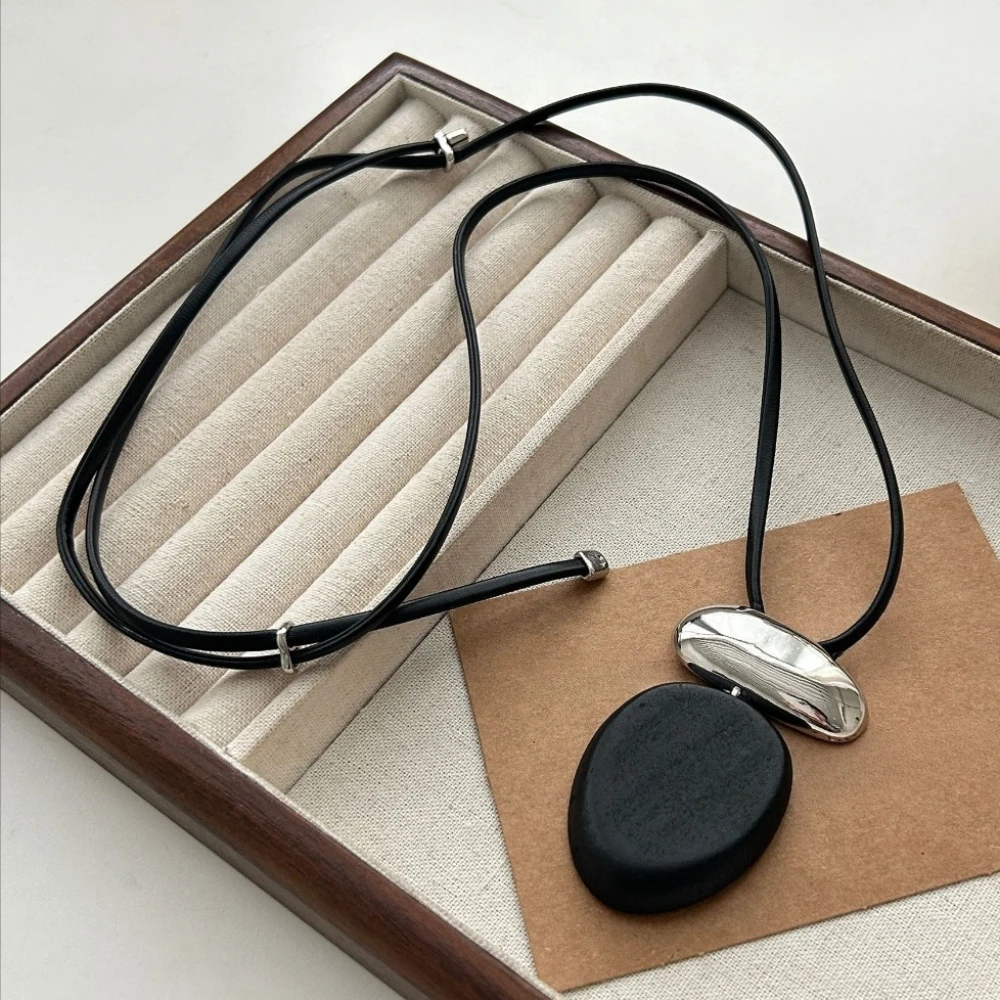 Natürliche Holz Metall Pullover Kette Spleißen Einstellbare Halsketten Frauen Licht Luxus High-end-Lange Halskette Mode Schmuck