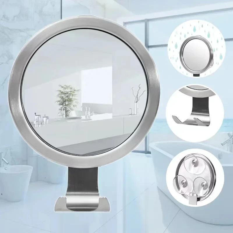 Bathroom Anti-fog Mirror Powerful Suction Cup Bath Shower Mirrors Wall Mounted Make Up Man Shaving Mirror With Shaver Holder 3