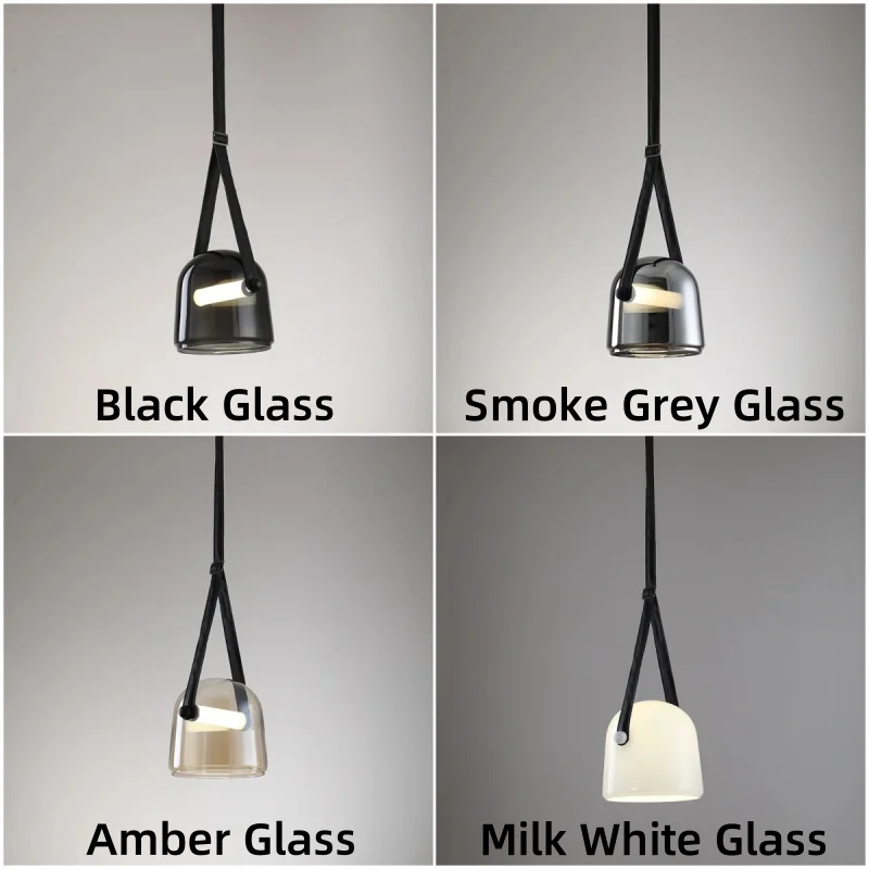 Post-Modern Leather LED Chandelier Art Deco Glass Designer Pendant Light Indoor Hanging Lamp for Bedroom Bedside 6