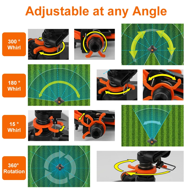Aggiornato 360 ° Irrigatori d'acqua rotanti automatici per l'irrigazione del giardino, ampia copertura dell'area, angolo regolabile, irrigazione del prato  15