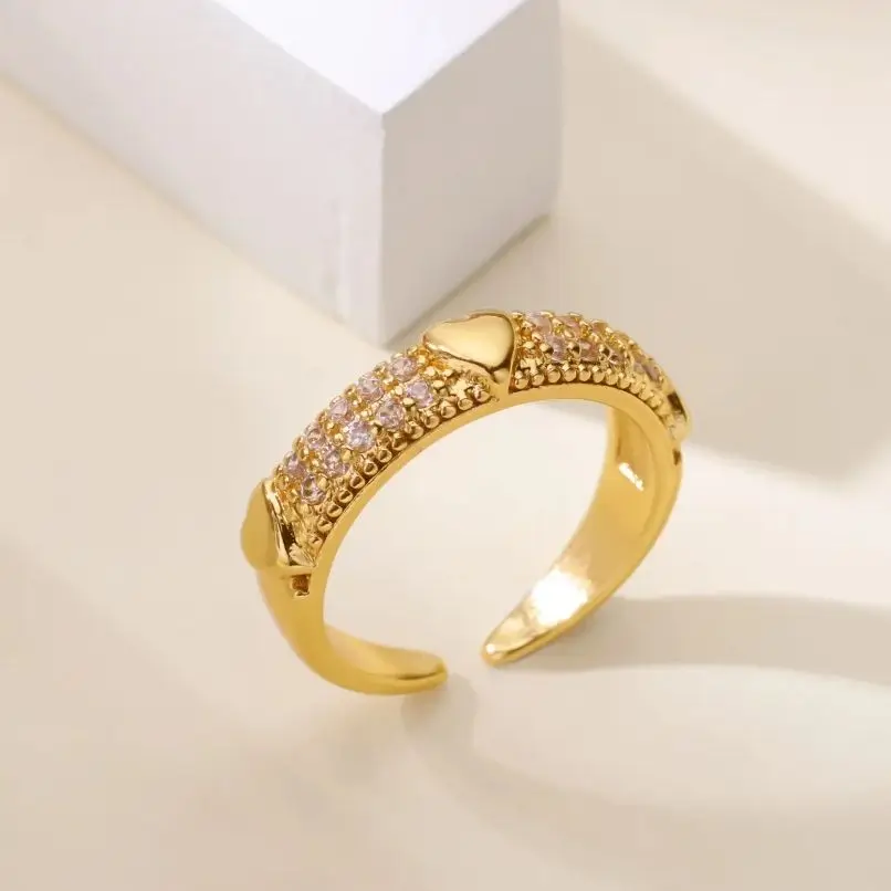 Luxury Zircon Heart Rings 18K Gold Plated Opening Ring