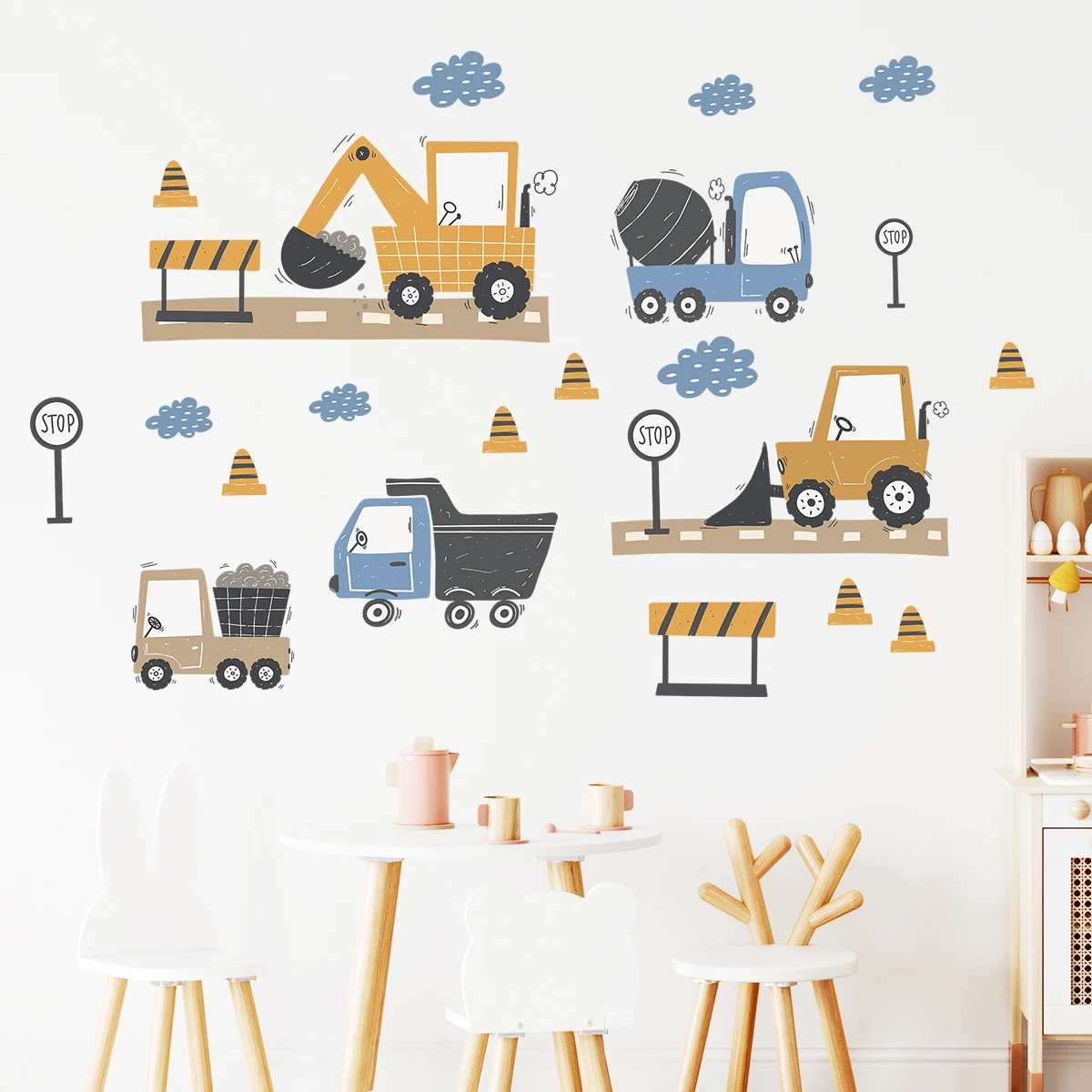Cartoon Cute Construction Truck Wall Stickers Decoration for Bedroom Wall Decals Home Decore Living Room Art Kids Room wall stickers wall sticker